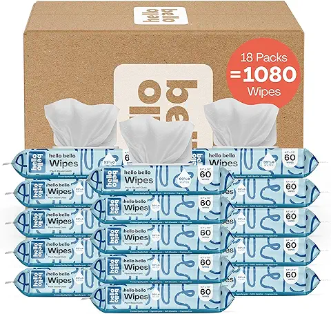 Hello Bello Extra Gentle Unscented Baby Wipes, Plant Based, Made with 99% Water and Aloe for Babies and Kids, 1080 Count